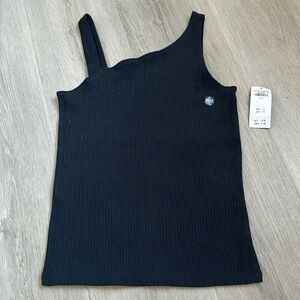 Abercrombie Kids asymmetrical Tank top girls Sz 11/12 Black ribbed NWT